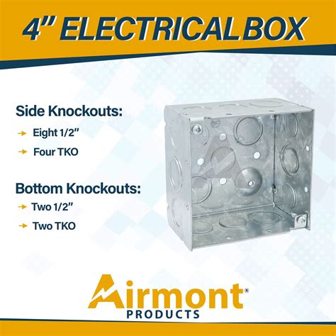 4'' Square Electrical Box, Ten 1/2'' and Six TKO Knockouts, 